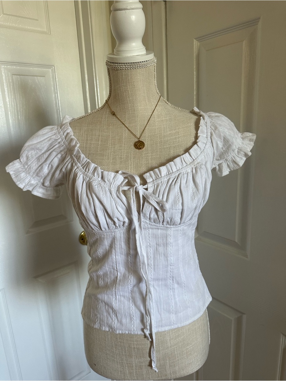 Papermoon White Puff-Sleeve Tie-Front Blouse